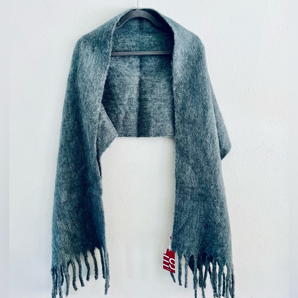 Oversized Gray Wool Unisex Scarf- NWT